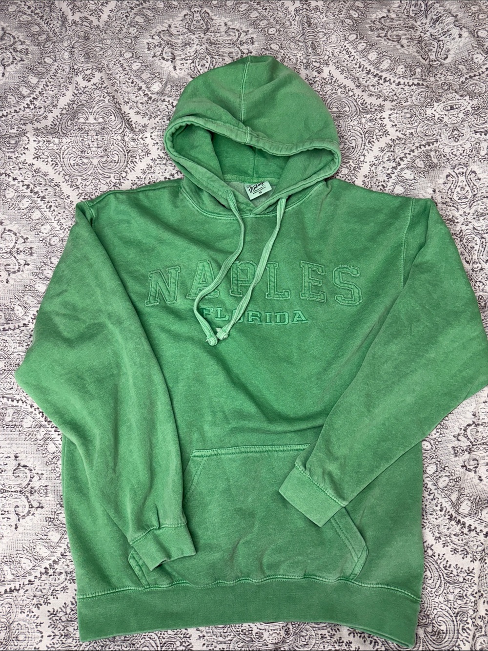 US Vintage - Naples Florida Green Hooded Pullover Sweatshirt - Medium